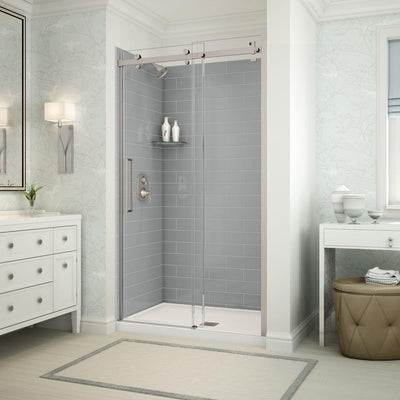 Utile Metro 32 in. x 48 in. x 83.5 in. Center Drain Alcove Shower Kit in Ash Grey with Brushed Nickel Shower Door - Super Arbor