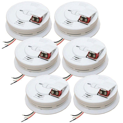 FireX Hardwire Smoke Detector with 9-Volt Battery Backup, Ionization Sensor, and 2-Button Test/Hush (6-Pack) - Super Arbor