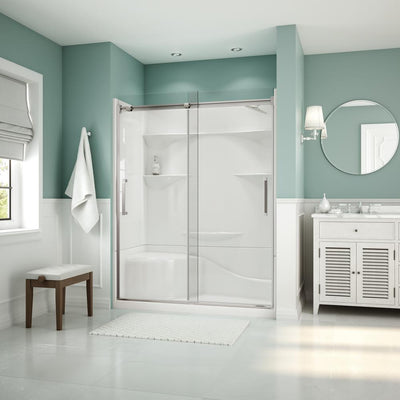 Coronado Acrylx 60 in. x 30 in. Single Threshold Right Drain Shower Kit in White with Bench with Door in Chrome - Super Arbor
