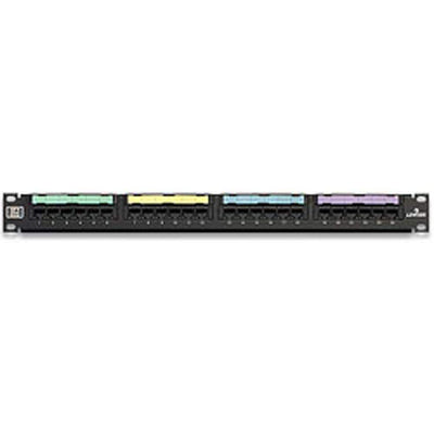 24-Port eXtreme Cat 6+ Flat 110-Style 1RU Patch Panel with Cable Management Bar, Black - Super Arbor