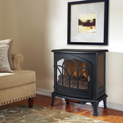 25 in. Freestanding Infrared Curved Front Panoramic Stove with Glass Front in Black - Super Arbor