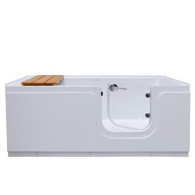 Aquarite 5 ft. Right Drain Freestanding Step-In Bathtub with Waterproof Tempered Glass Tub Door and Bench in White - Super Arbor