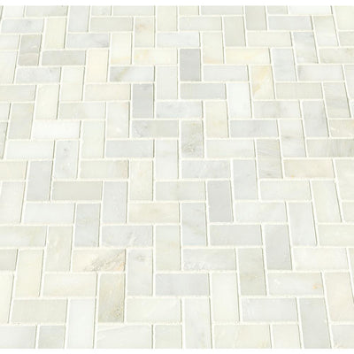 Greecian White Herringbone Pattern 12 in. x 12 in. x 10 mm Polished Marble Mesh-Mounted Mosaic Tile (10 sq. ft./case) - Super Arbor