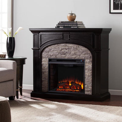 Granby 45.75 in. W Electric Fireplace in Ebony with Gray Stacked Stone - Super Arbor