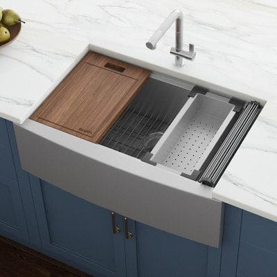 Ruvati Verona 33-in x 22-in Stainless Steel Single Bowl Tall (8-in or Larger) Drop-In Apron Front/Farmhouse Residential Workstation Kitchen Sink