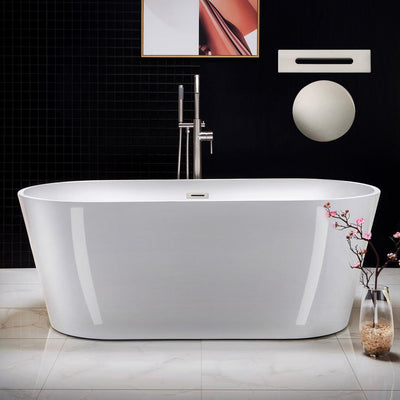 Darby 67 in. Acrylic Flatbottom Double Ended Bathtub with Brushed Nickel Overflow and Drain Included in White - Super Arbor