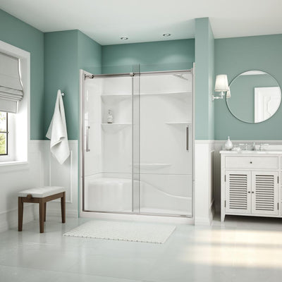 Coronado Acrylx 60 in. x 30 in. Single Threshold Left Drain Shower Kit in White with Bench with Door in Chrome - Super Arbor