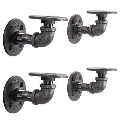 1/2 in. Black Pipe 3.75 in D x 2.5 in. H Wall Mounted Double Flange Shelf Bracket Kit (4-Pack) - Super Arbor