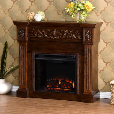 Dunkirk 44.5 in. W Carved Electric Fireplace in Espresso - Super Arbor