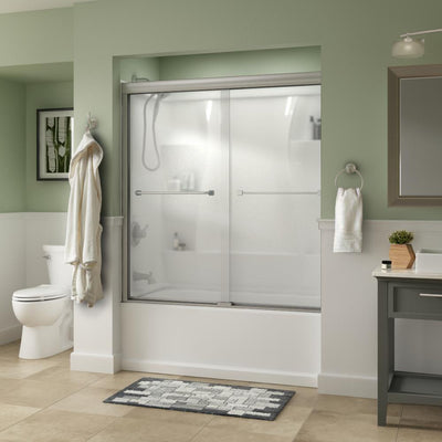 Everly 60 in. x 58-1/8 in. Traditional Semi-Frameless Sliding Bathtub Door in Nickel and 1/4 in. (6mm) Niebla Glass - Super Arbor
