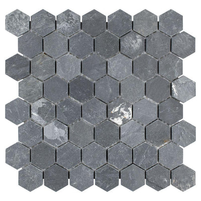 Merola Tile Crag Hexagon Black 11-1/8 in. x 11-1/8 in. x 8 mm Slate Mosaic Tile - Super Arbor