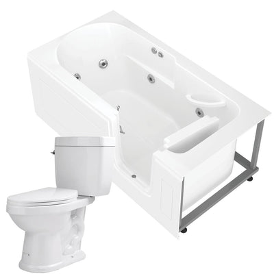 Step In 59.6 in. Walk-In Whirlpool Bathtub in White with 1.6 GPF Single Flush Toilet - Super Arbor