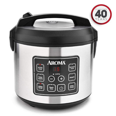 20-Cup Silver Rice Cooker with Food Steamer and Slow Cooker Functions - Super Arbor
