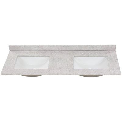 61 in. W x 22 in. D Stone Effect Double Sink Vanity Top in River Stone with White Sinks - Super Arbor