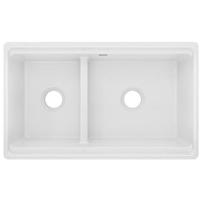 Farmhouse Apron Front Fireclay 33 in. Double Bowl Kitchen Sink in White with Aqua Divide - Super Arbor