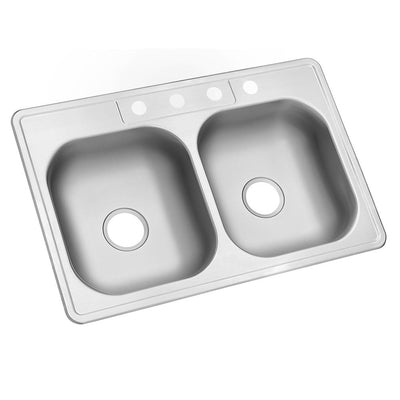Drop-In Stainless Steel 33 in. 4-Hole Double Bowl Kitchen Sink - Super Arbor