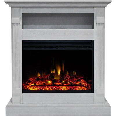 Sienna 34 in. Electric Fireplace Heater in White with Mantel, Enhanced Log Display and Remote Control - Super Arbor