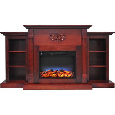 Classic 72 in. Electric Fireplace in Cherry with Bookshelves and a Multi-Color LED Flame Display - Super Arbor