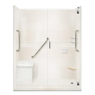 Classic Freedom Grand Hinged 30 in. x 60 in. x 80 in. Right Drain Alcove Shower Kit in Natural Buff and Chrome - Super Arbor