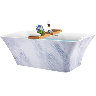 Freestanding 67 in. Acrylic Flatbottom Bathtub Modern Stand Alone Tub Luxurious SPA Tub in Marble Pattern - Super Arbor