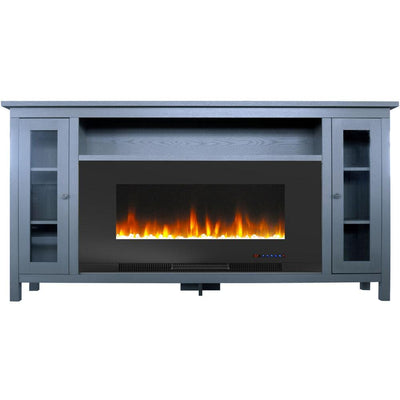 Somerset 70 in. Electric Fireplace with Crystal Rock Display in Blue - Super Arbor