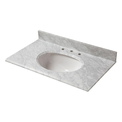 31 in. W Marble Vanity Top in Carrara with White Basin - Super Arbor