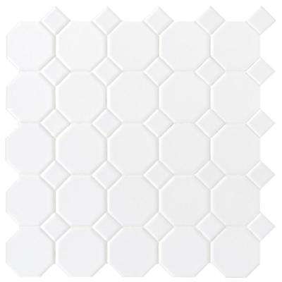Daltile 
    Matte White Octagon Dot 12 in. x 12 in. x 6mm Ceramic Mosaic Floor and Wall Tile (1 sq. ft. / piece) - Super Arbor
