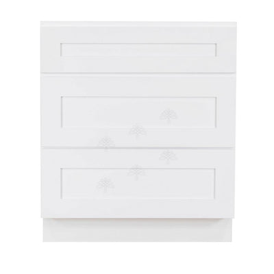 Lancaster Shaker Assembled 36x34.5x24 in. Base Cabinet with 3-Drawers in White - Super Arbor