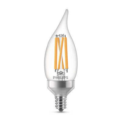 Philips 75-Watt Equivalent BA11 Dimmable Edison Glass LED Candle Light Bulb Bent Tip Candelabra Base Daylight (5000K) (12-Pack) - Super Arbor