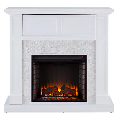 Kristinna 46 in. Tiled Media Electric Fireplace Console in White - Super Arbor