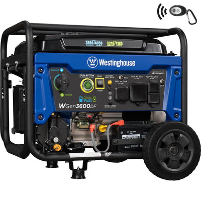 Westinghouse WGen3600DF 4,650/3,600 Watt Dual Fuel Gas or Propane Powered RV-Ready Portable Generator with Remote Start and Wheel Kit - Super Arbor