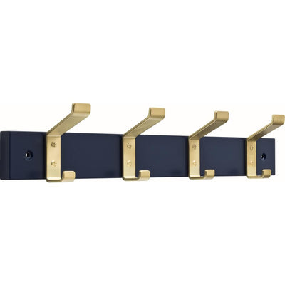 18 in. Blue and Brushed Brass Classic Bent Hook Rack - Super Arbor