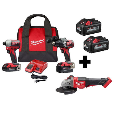 M18 18-Volt Lithium-Ion Brushless Cordless Hammer Drill/Impact/ Braking Grinder Combo Kit (3-Tool) with 4-Batteries - Super Arbor