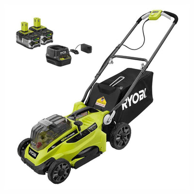RYOBI 16 in. ONE+ 18-Volt Lithium-Ion Cordless Battery Walk Behind Push Lawn Mower Two 4.0Ah Batteries/Charger Included - Super Arbor