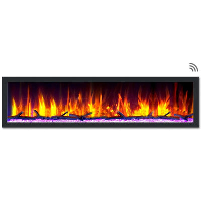 74 in. Cascade Flush-Mount LED Electric Fireplace in Black - Super Arbor