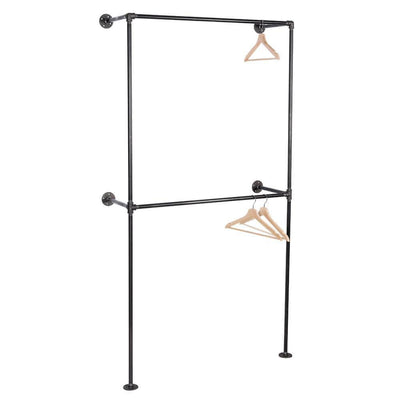 1/2 in. x 3.2 ft. L Black Pipe 2-Tier Wall Mounted Clothing Rack Kit - Super Arbor