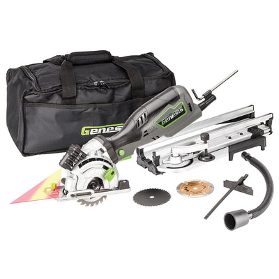 5.8 Amp 3-1/2 in. Control Grip Plunge Compact Circular Saw Kit with Laser, Hose, 3 Blades, Rip Guide and Bag - Super Arbor