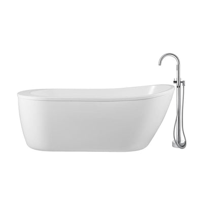 Cantora 60 in. Acrylic Flatbottom Non-Whirlpool Bathtub in White and Faucet Combo in Chrome - Super Arbor