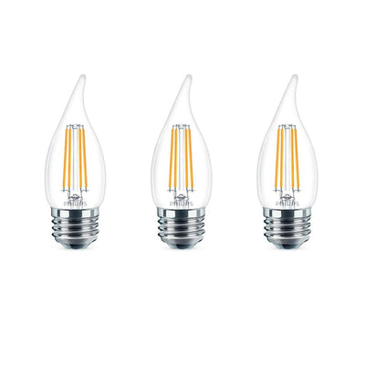 Philips 40-Watt Equivalent B11 Dimmable Edison LED Candle Light Bulb Glass Bent Tip Medium Base Daylight (5000K) (3-Pack) - Super Arbor