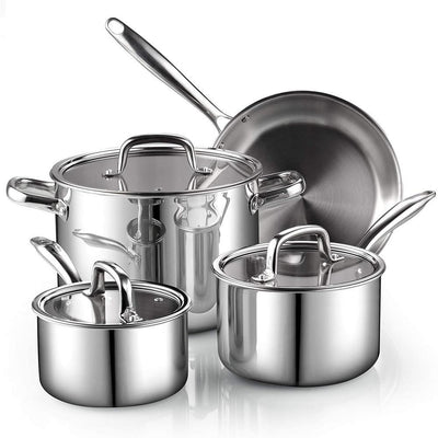 7-Piece Tri-Ply Clad Stainless Steel Cookware Set - Super Arbor