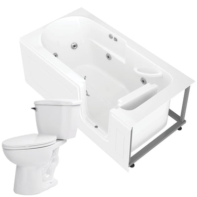Step In 59.6 in. Walk-In Whirlpool Bathtub in White with 1.28 GPF Single Flush Toilet - Super Arbor
