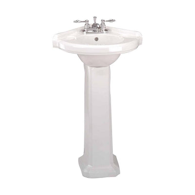 Portsmouth 22 in. Corner Pedestal Combo Bathroom Sink in White with Overflow - Super Arbor