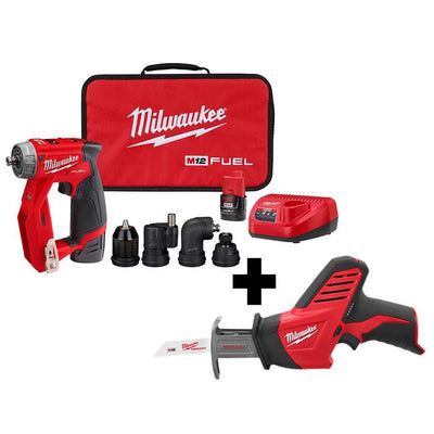 M12 FUEL 12-Volt Lithium-Ion Brushless Cordless 4-in-1 Installation 3/8 in. Drill Driver Kit with M12 Hackzall - Super Arbor