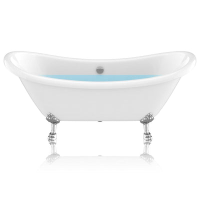 Belissima 69.29 in. Acrylic Double Slipper Clawfoot Non-Whirlpool Bathtub in White with Chrome Lion's Paw Feet - Super Arbor