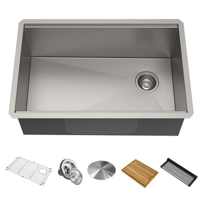 Kore Workstation 27 in. 16-Gauge Undermount Single Bowl Stainless Steel Kitchen Sink with Accessories - Super Arbor