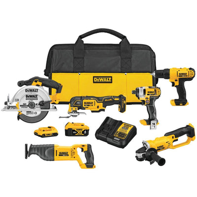20-Volt MAX Lithium-Ion Cordless Combo Kit (6-Tool) with 2 Ahr Battery, 4 Ahr Battery, Charger and Bag - Super Arbor