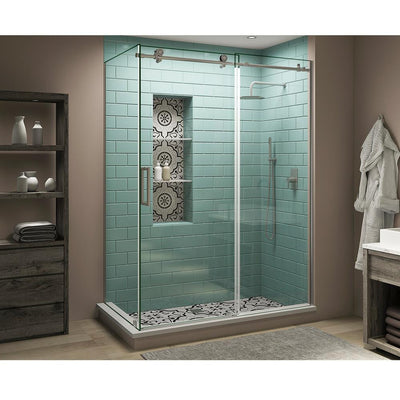 68 in. - 72 in. x 36 in. x 80 in. Frameless Corner Sliding Shower Enclosure Clear Glass in Stainless Steel Left - Super Arbor