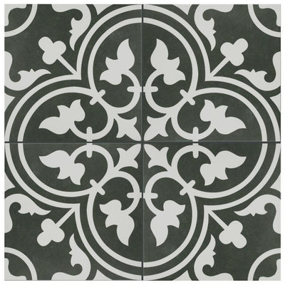 Merola Tile Arte Black Encaustic 9-3/4 in. x 9-3/4 in. Porcelain Floor and Wall Tile (11.11 sq. ft. / case)