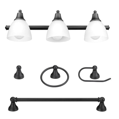 Jayden 3-Light Oil Rubbed Bronze Vanity Light with Frosted Glass Shades and 4-Piece Bath Set - Super Arbor