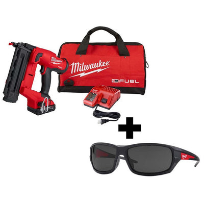M18 FUEL 18-Volt 18-Gauge Lithium-Ion Brushless Cordless Gen II Brad Nailer Kit and Tinted Performance Safety Glasses - Super Arbor